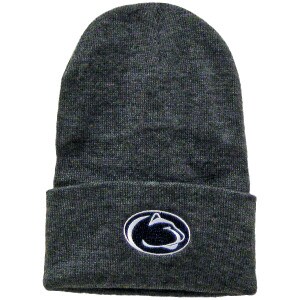charcoal cuffed knit hat with stitched Penn State Athletic Logo